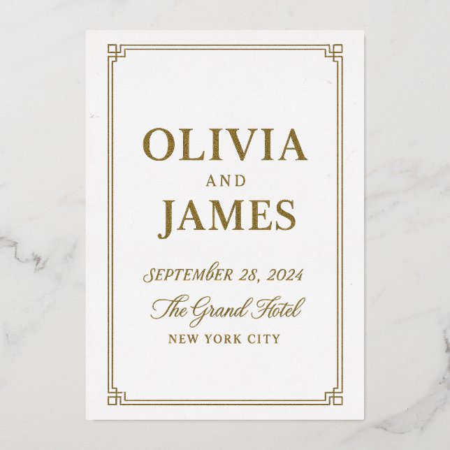 Luxury Foil Wedding Invitation – Black Marble 5x7  (Front)