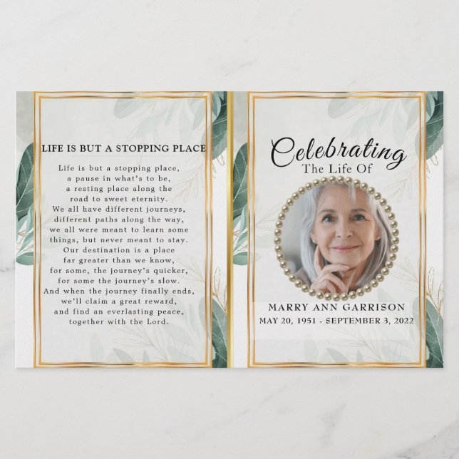 Luxury Foliage Gold Celebration of Life Program (Front)