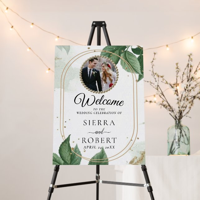 Luxury Foliage Greenery Photo Wedding Welcome Foam Board (In Situ (Stand))