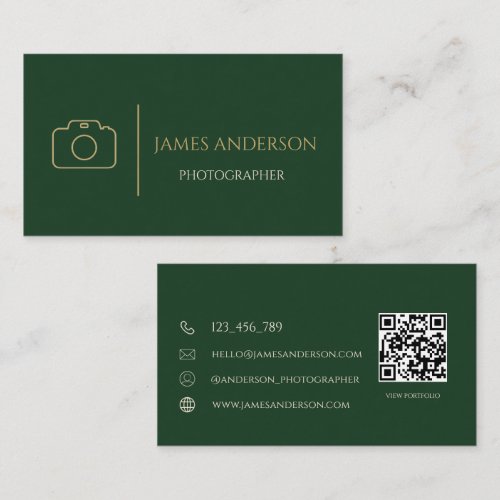 Luxury Forest Green And Gold Photographer Business Card