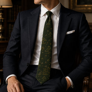 Luxury Forest Green Bonsai Tree Neck Tie