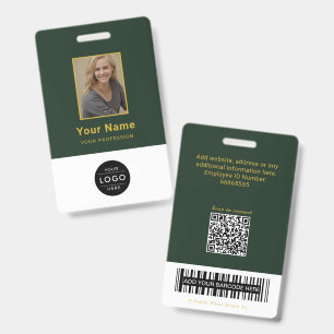 Luxury Forest Green Gold QR Code ID Barcode Badge