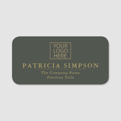 Luxury Forest Green  Golden Accents Elegant Logo Name Tag