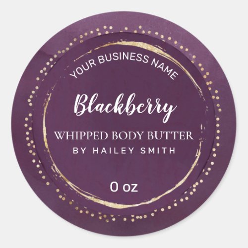 Luxury Framed Purple And Gold Whipped Body Butter Classic Round Sticker