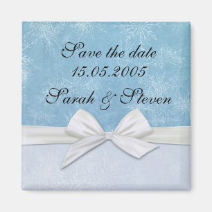 Luxury Frosty Ribbon Blue Winter Save the date Magnet