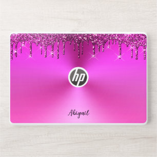 Luxury Fuchsia Dripping Glitter Personalized, HP Laptop Skin