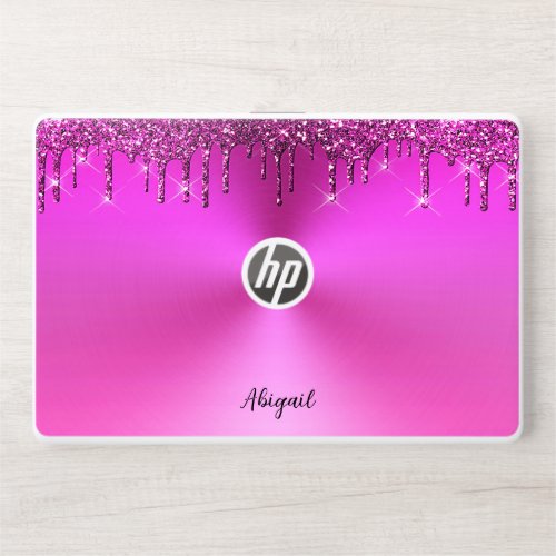 Luxury Fuchsia Dripping Glitter Personalized HP Laptop Skin