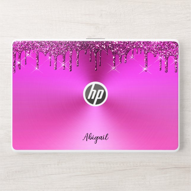 Luxury Fuchsia Dripping Glitter Personalized, HP Laptop Skin (Front)