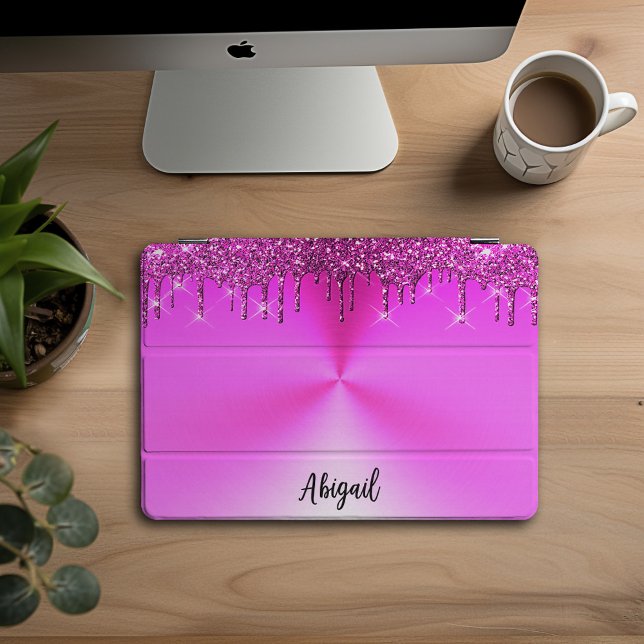 Luxury Fuchsia Dripping Glitter Personalized, iPad Pro Cover (Creator Uploaded)