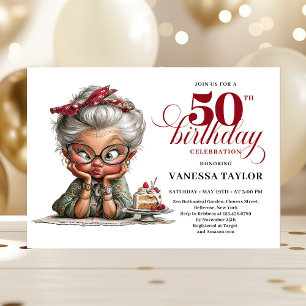 Luxury Funny Lady 50th Birthday Cartoon Humor  Invitation