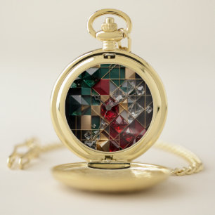 Luxury Futuristic Christmas Mosaic Abstract Pocket Watch
