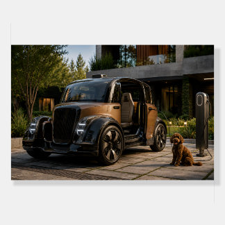 Luxury Futuristic Electric Car with Dog Modern Foam Board