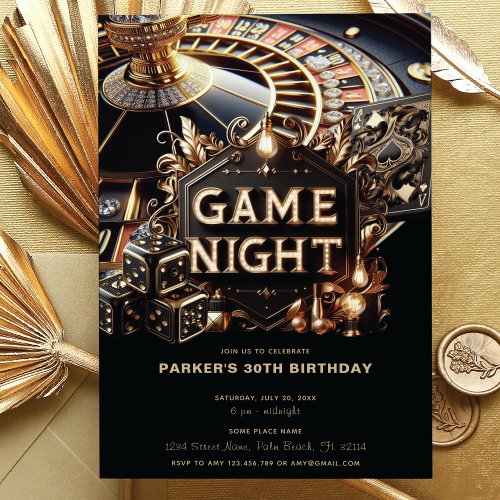 Luxury Game Night Party Black Gold Invitation