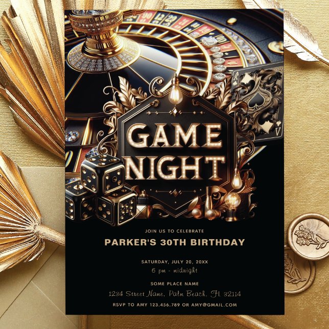 Luxury Game Night Party Black Gold Invitation (Creator Uploaded)