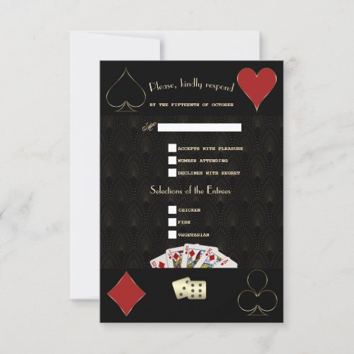 Luxury Gatsby Casino Vegas Poker Wedding RSVP Card