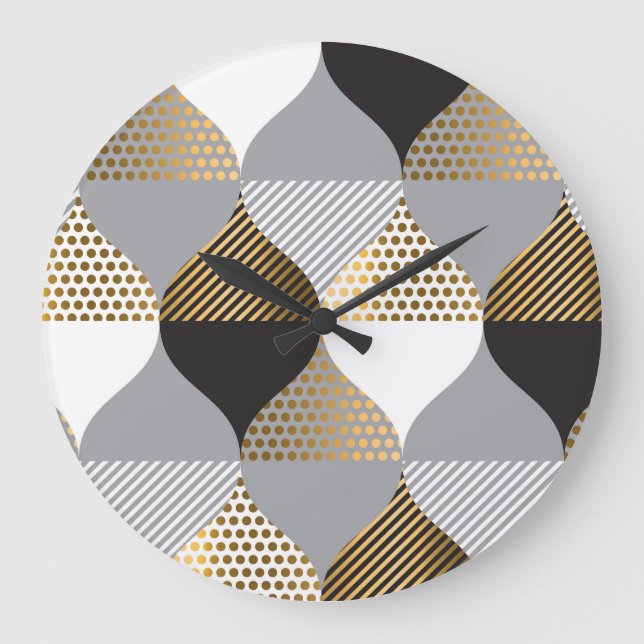 Luxury geometric: black, gold pattern large clock (Front)