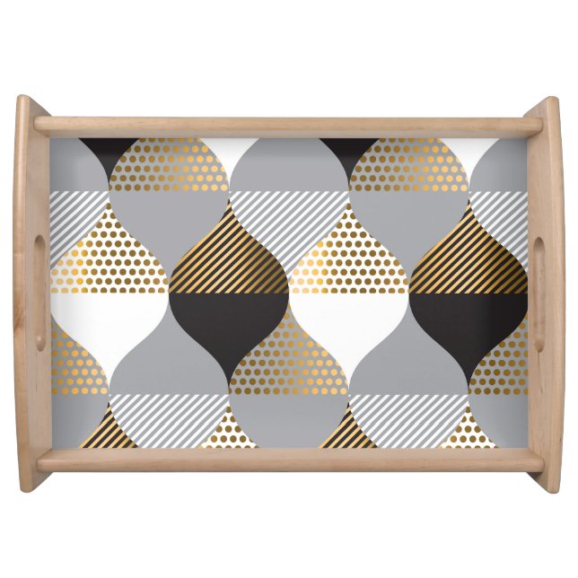 Luxury geometric: black, gold pattern serving tray (Front)