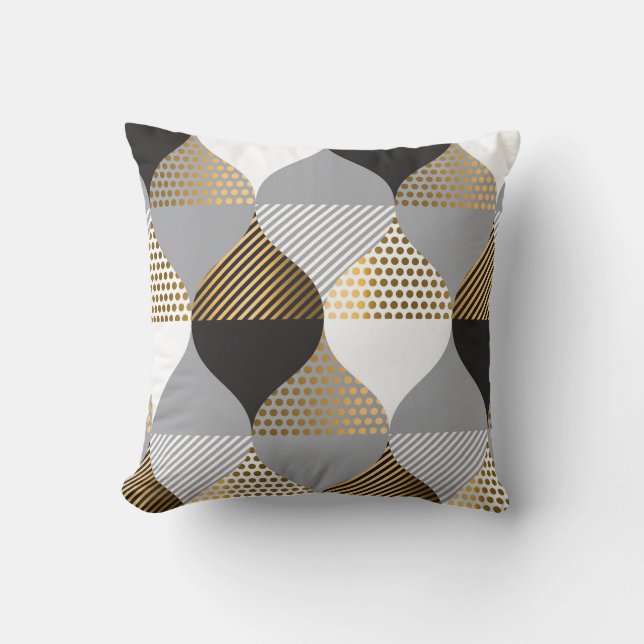 Luxury geometric: black, gold pattern throw pillow (Front)