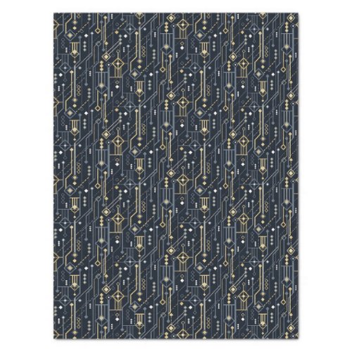 Luxury Geometric Blue and Gold Art Deco Decoupage Tissue Paper