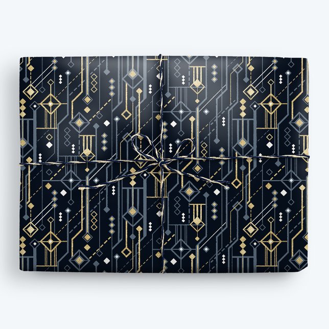 Luxury Geometric Blue and Gold Art Deco Wrapping Paper (Creator Uploaded)