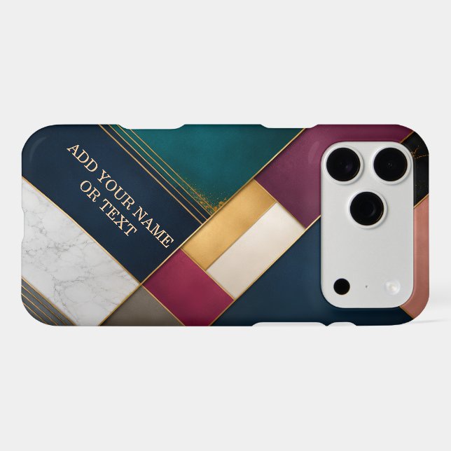 Luxury Geometric Marble and Gold Personalized iPhone Case (Back Horizontal)