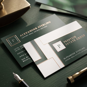 Luxury Geometric Minimalist Monogram Design Foil Spot Gloss Business Cards