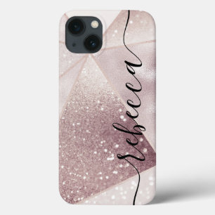 Luxury Geometric Silver Glitter Custom Script Name iPhone 13 Case