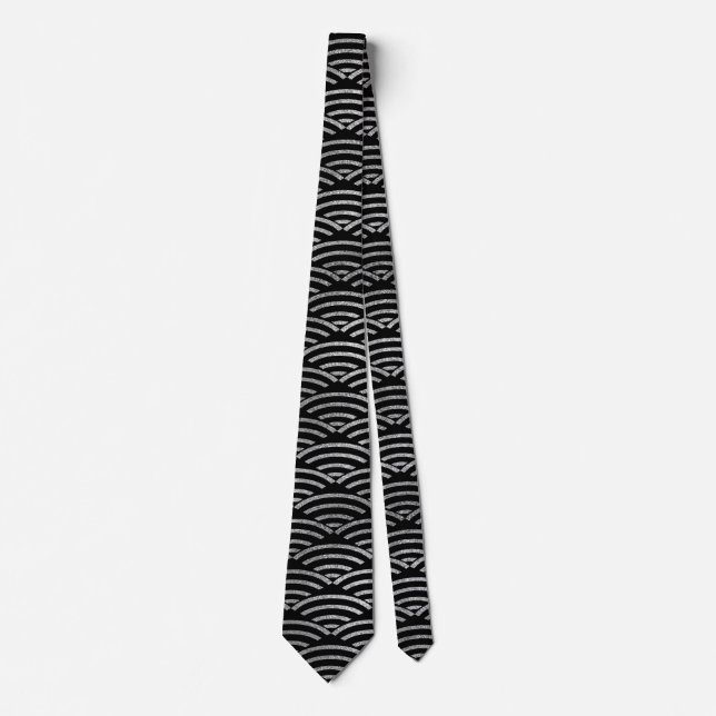 Luxury Geometric Silver on Black pattern Neck Tie (Front)