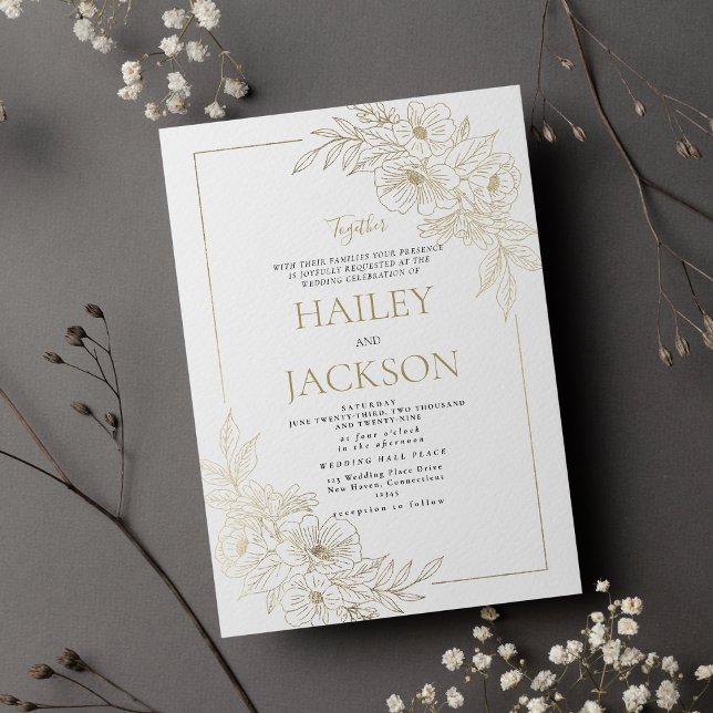 Luxury geometric white gold floral wedding  invitation (Luxury geometric white gold floral wedding )