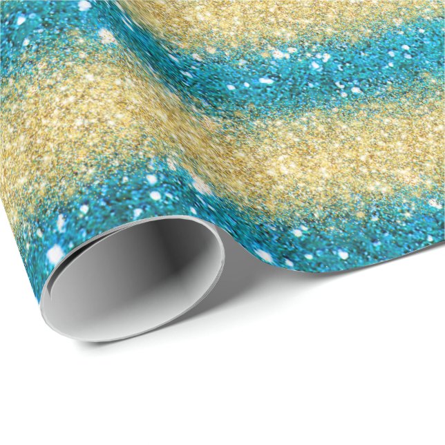 Luxury Gift Popular Blue Gold Glitter Wrapping Paper (Roll Corner)