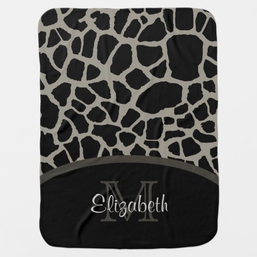 Luxury Giraffe Print Elegant Monogram and Name Baby Blanket