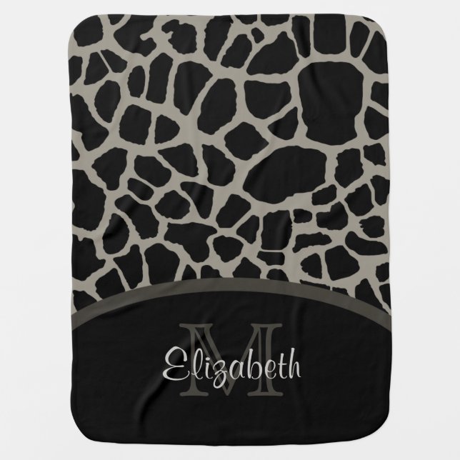 Luxury Giraffe Print Elegant Monogram and Name Baby Blanket (Front)