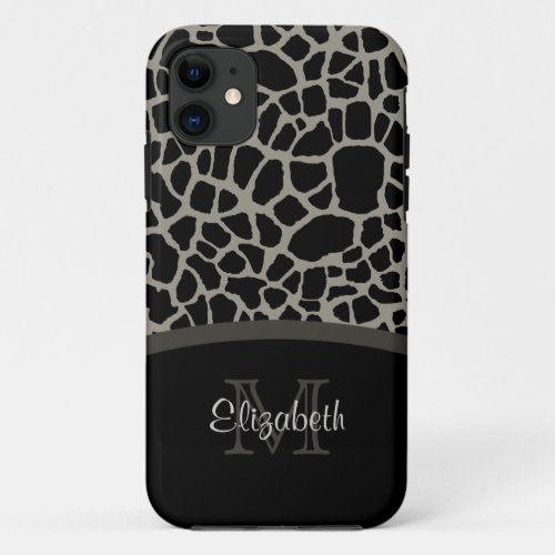 Luxury Giraffe Print Elegant Monogram and Name iPhone 11 Case