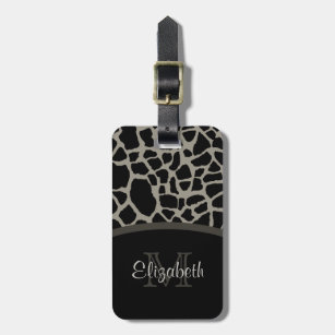 Luxury Giraffe Print Elegant Monogram and Name Luggage Tag