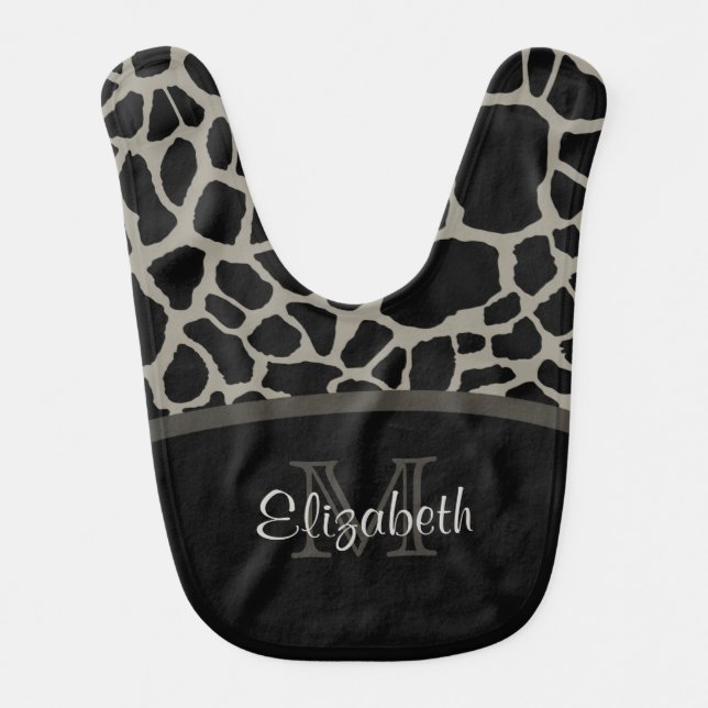 Luxury Giraffe Print Elegant Monogram Baby Name Bib (Front)