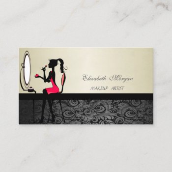 Luxury Girly Elegant  Woman Damask  Makeup Artist Business Card by Biglibigli at Zazzle