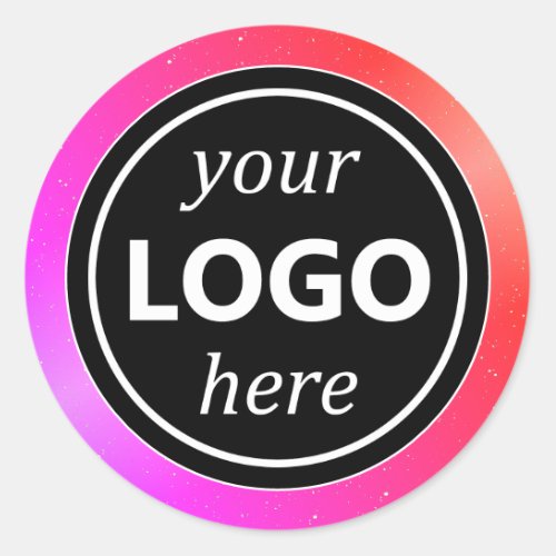 Luxury Girly Pink Frame Add Logo Template Modern Classic Round Sticker