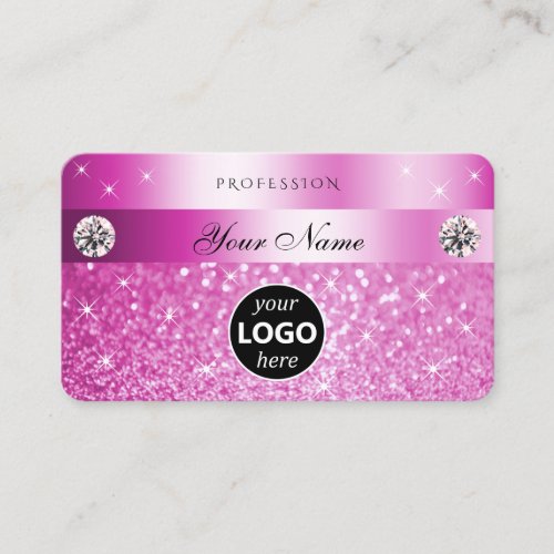 Luxury Girly Pink Glitter Sparkling Stars Add Logo Business Card