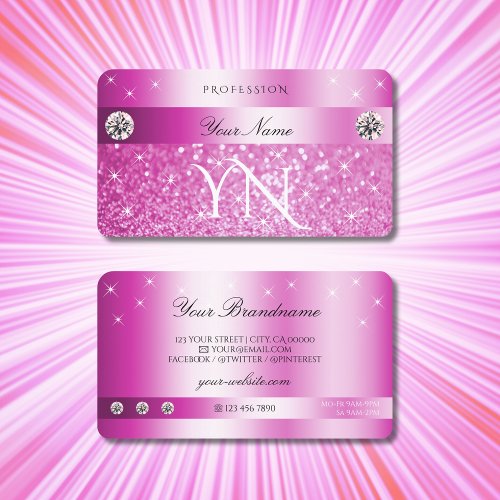 Luxury Girly Pink Glitter Sparkling Stars Monogram Business Card