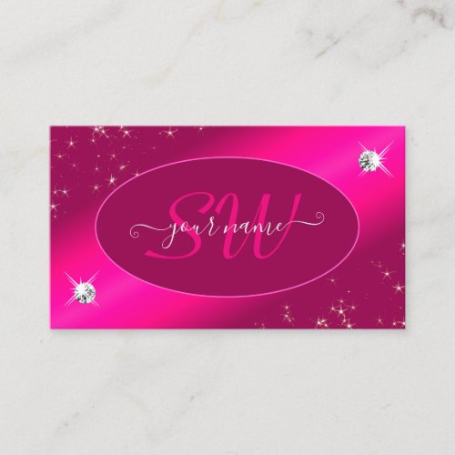 Luxury Girly Pink Glitter Stars Diamonds Initials Business Card