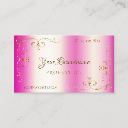 Luxury Girly Pink Gold Ornate Corner Ornamental Business Card