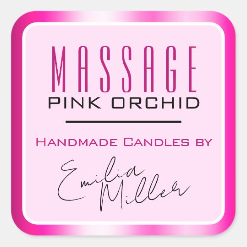 Luxury Girly Pink Ombre Signature Text Candles Square Sticker