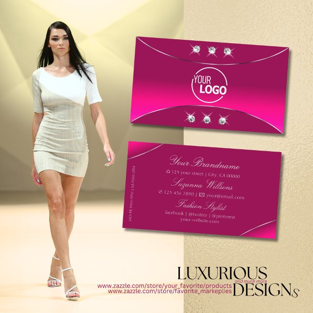 Luxury Girly Pink Silver Decor Diamonds and Logo Business Card (Creator Uploaded)
