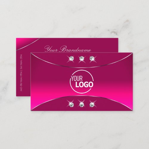 Luxury Girly Pink Silver Decor Diamonds and Logo Business Card