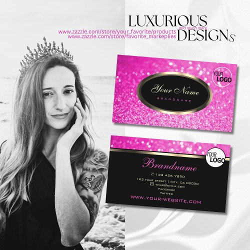 Luxury Girly Pink Sparkle Glitter and Logo Noble Business Card