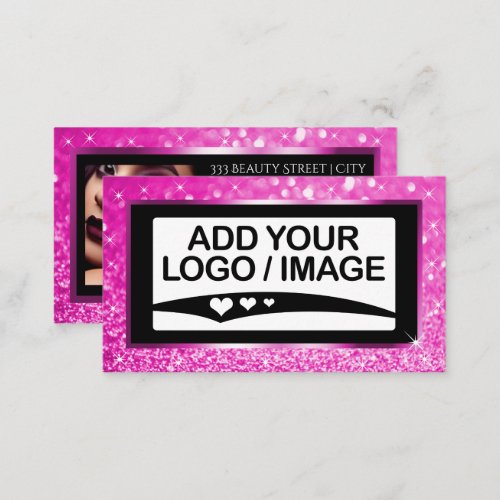 Luxury Girly Pink Sparkle Logo Photo Template Business Card