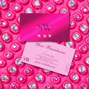Luxury Girly Pink Sparkle Stars Diamonds Monogram Business Card
