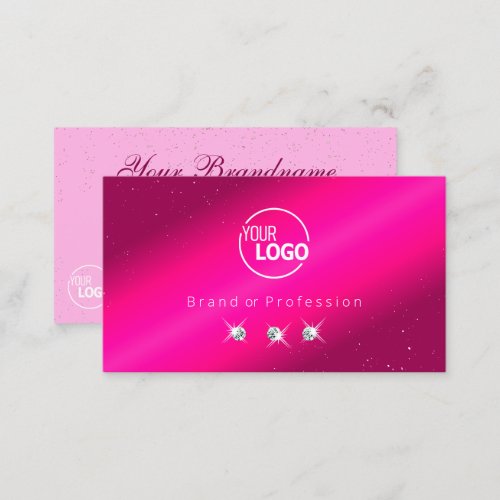 Luxury Girly Pink Sparkle Stars Diamonds with Logo Business Card