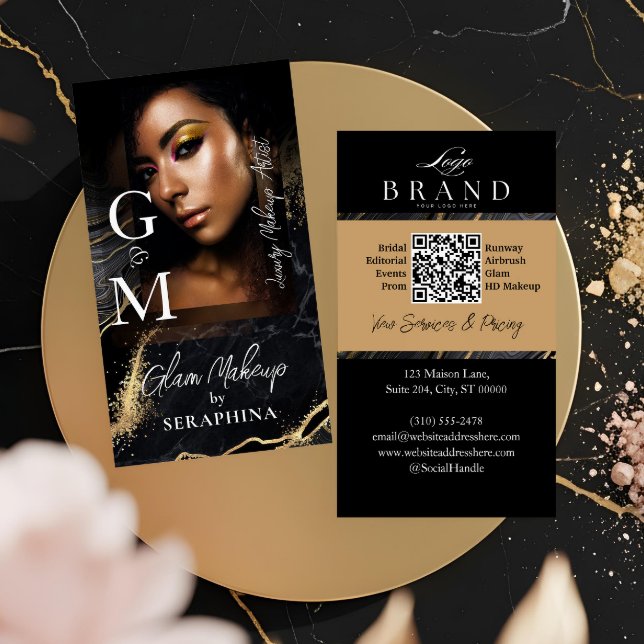 Luxury Glam Beauty Makeup Artist Black Gold Agate Business Card (Luxury Glam Beauty Makeup Artist Black Gold Agate Business Card)