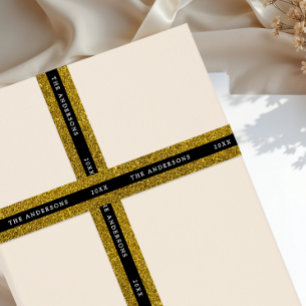 Luxury Glam Black And Gold Sparkle Glitter Typo Satin Ribbon